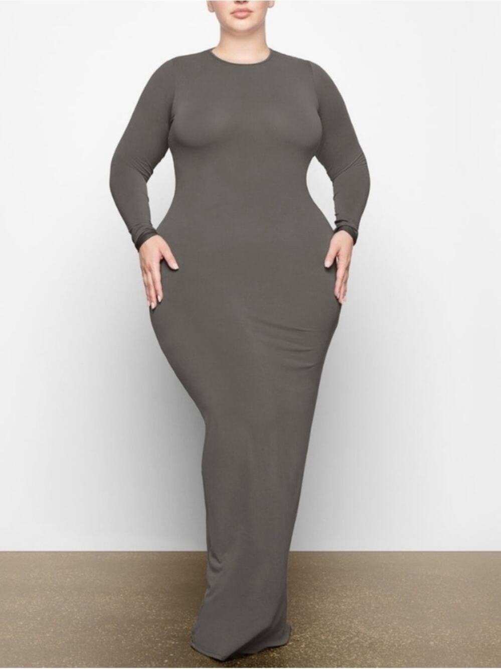 Skims Women’s Smooth Lounge Long Sleeve Maxi Dress Gunmetal Gray Size 2X